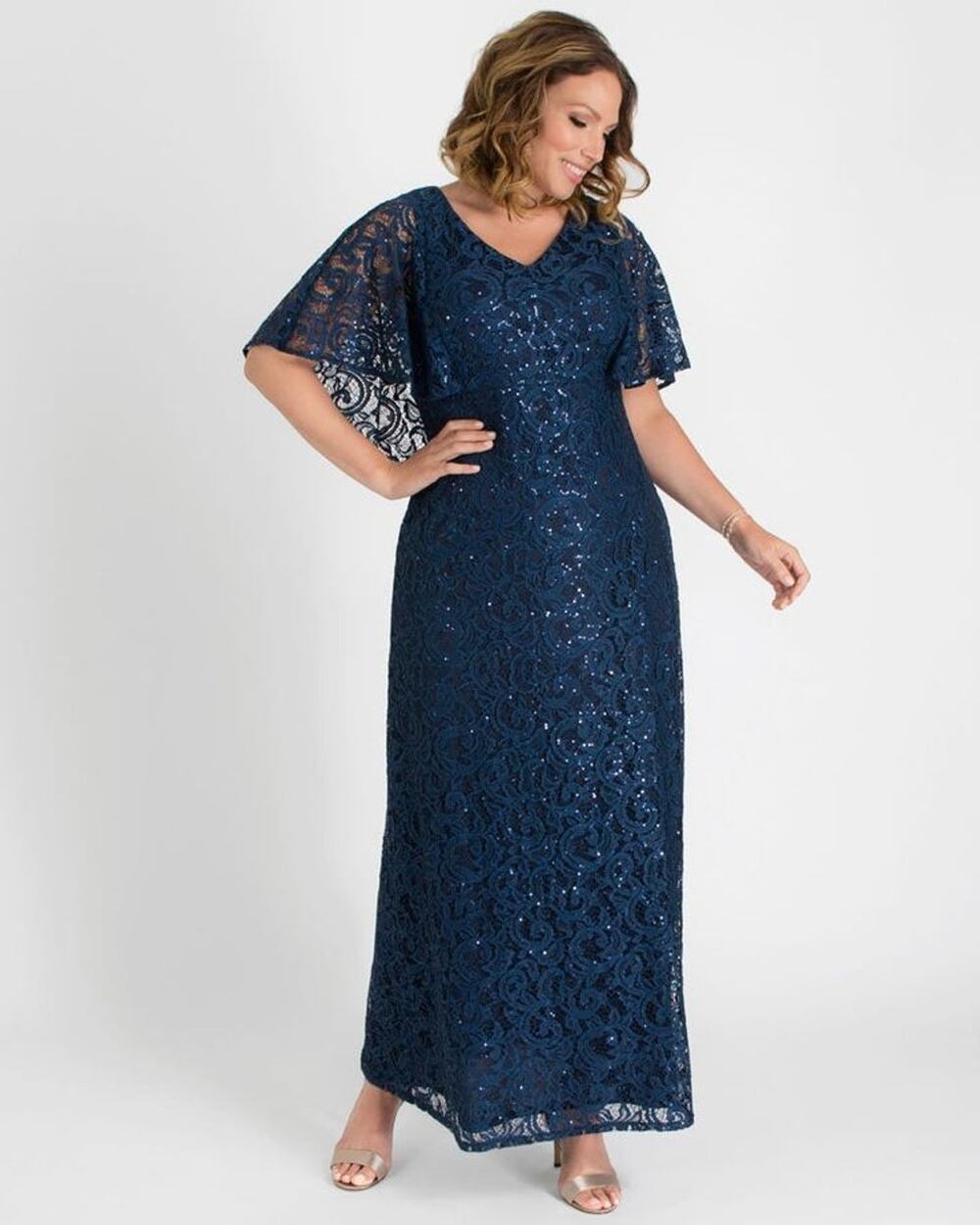 Kiyonna Celestial Cape Sleeve Maxi Gown Dress 2X Sequin Retro Romantic Glam
